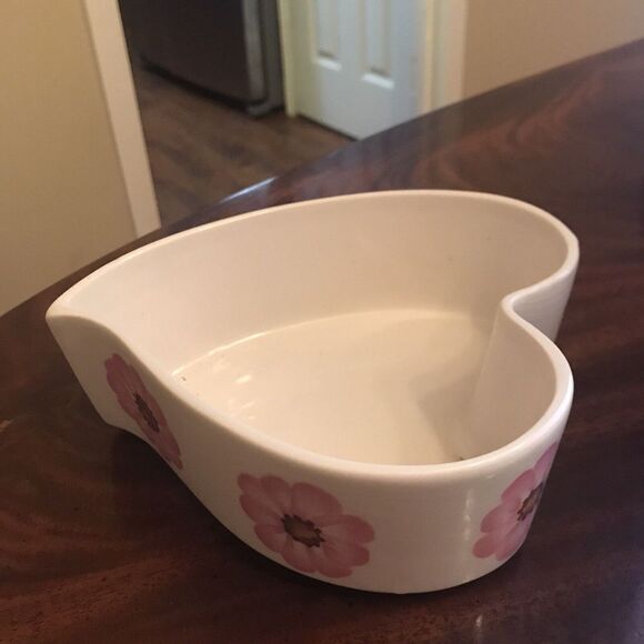 Heart Shaped Dish Pink Painted Flowers Made for FTD 1979 Great For Valentine - Picture 3 of 6